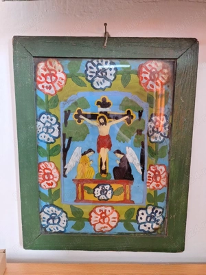 Icoană veche pictată pe sticlă