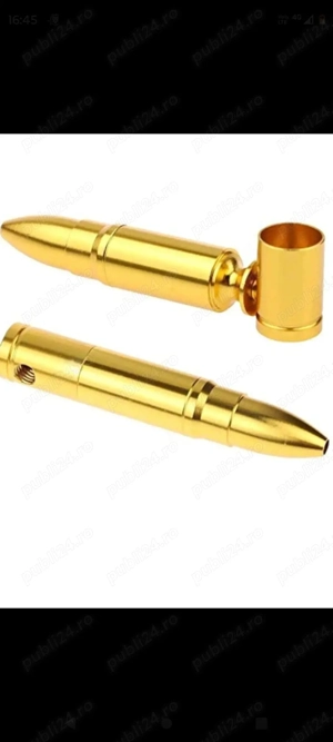 Pipa metalica pt fumat in formă de glonț, aurie Lulea