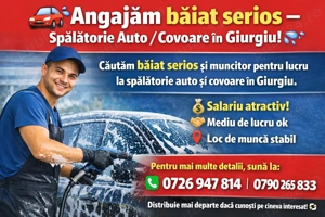 Angajăm băiat pentru spălătorie auto covoare