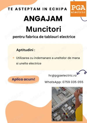 PGA Electric angajaeaza personal pentru Fabrica de Echipamente electrice. 
