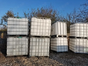 Bazin IBC din plastic 1000 Litri cu grilaj si palet metalic - imagine 2