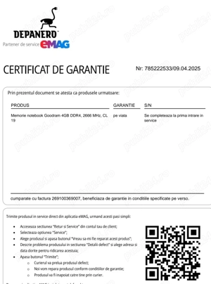 Memorie Laptop Ram Goodram 4GB DDR4, 2666 MHz, CL 19, NOU, Pret 99 Lei - imagine 4