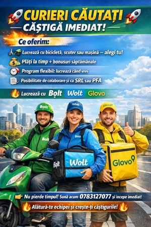 Devino curier și câștigă cu Bolt, Wolt sau Glovo!          