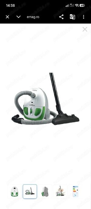 Vând Aspirator cu sac Heinner HVC-MGR1200, 1200 W, 1.5 l, Alb Verde