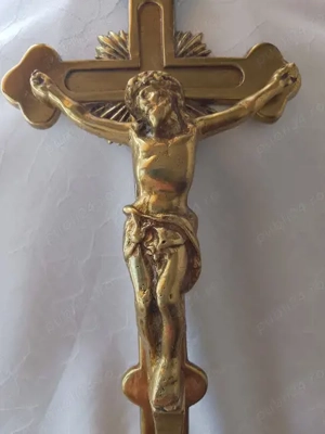 Crucifix vechi din familie, alamă masivă lăcuită, 28 cm   900g, piesă de colecție