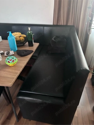 Set bucătărie elegant   colțar piele + masă mare + 4 scaune