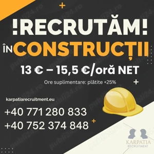Angajăm in construcții. Franta.