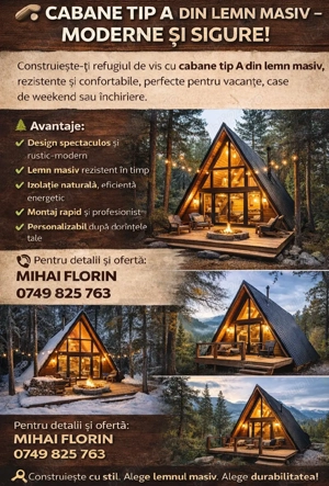 Executam cabane tip A căsuțe foișoare terase magazii de grădini 