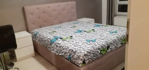 Pat matrimonial cu saltea, tapitat, cu spatiu pentru depozitare