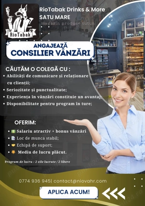 Angajam Lucrator comercial Consilier vanzari 