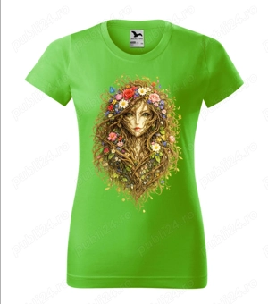 Tricou dama, verde - mar, imprimat DFT " FATA DIN NATURA "