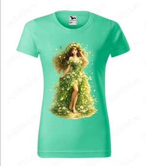 Tricou dama,verde - menta, imprimat DFT " FATA INLORATA 3  " 