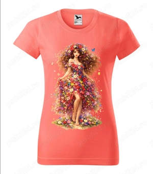 Tricou dama,coral, imprimat DFT " FATA INLORATA 2 " 