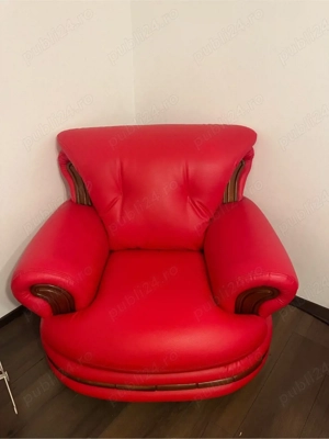 Canapea + 2 fotolii piele roșie   set living elegant - imagine 3