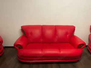 Canapea + 2 fotolii piele roșie   set living elegant - imagine 2