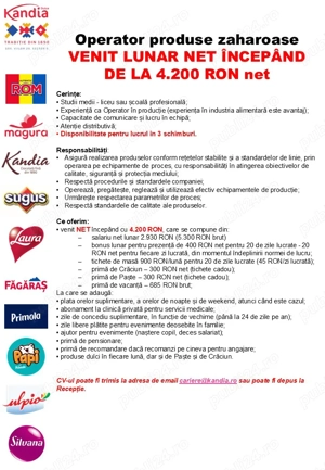 Angajăm Operator produse zaharoase