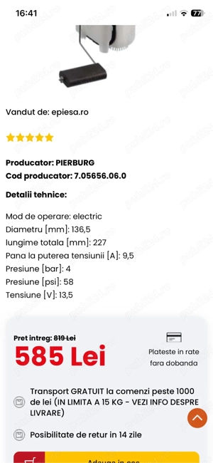 Pompa Combustibil Pierburg 7.05656.06.0 - imagine 4