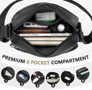  Geantă Bărbați din Piele Naturală | Crossbody Retro, 17   8   20 cm - imagine 4