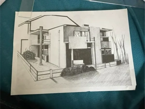 Tablou arhitectural   casă modernă | desen original pentru decor interior