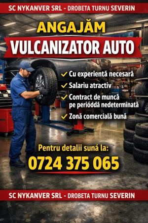 Angajăm vulcanizator auto în Dr Tr Severin