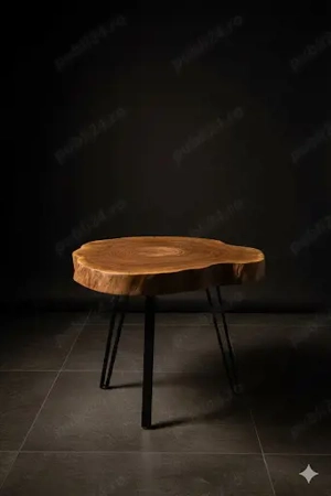 Masă cafea rotundă din lemn masiv de nuc    70cm, grosime 6cm