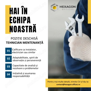 Angajăm Tehnician Mentenanță cu certificare