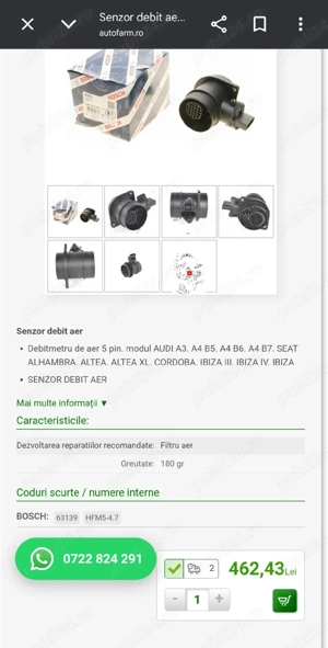 Vând senzor debitmetru aer Touran Bosch original - imagine 3