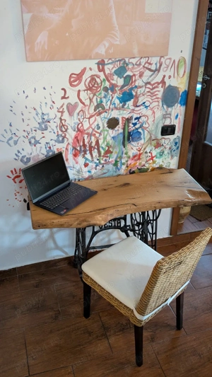 Masă din stejar masiv live-edge cu bază fontă vintage VESTA   unicat - imagine 3