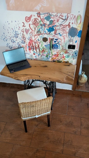 Masă din stejar masiv live-edge cu bază fontă vintage VESTA   unicat - imagine 5