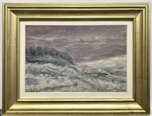 Tamara Moțiu 1982 Tablou Peisaj Iarna Geroasă pictură în ulei înrămată 32x42 cm