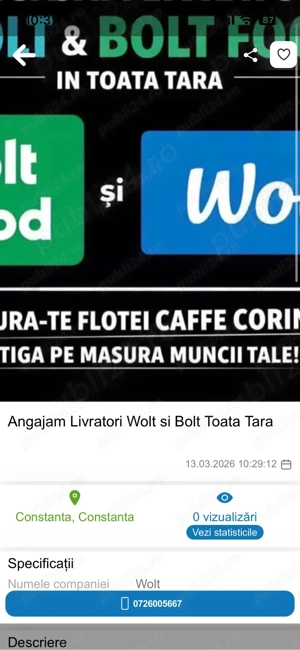 Angajam Livratori Wolt si Bolt Toata Tara