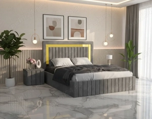 Pat Tapitat Loris Gri Catifea Premium cu Noptiere Tapitate Trimite mesaj