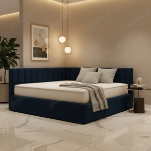 Pat Tapitat De Colt Daria Albastru Catifea Premium  Calitate premium Promoție dormitoare