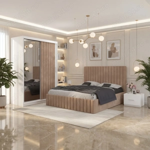 Dormitor Adela Crem cu Dressing Tapitat Livrare rapidă