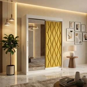 Dressing Tapitat Iris Galben Cu Oglinda  Materiale de calitate Model modernă