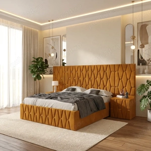 Pat Tapitat Iris Caramiziu Cu Extensii Si Noptiere Tapitate Expediere rapidă