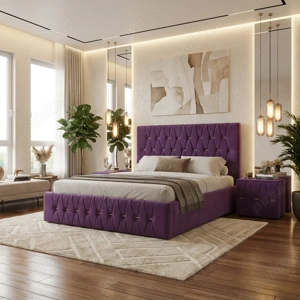 Pat Tapitat Iris Mov Catifea Premium cu Noptiere Tapitate Scrie-ne pentru detalii