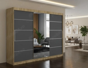 Dresing Delia 250 Sonoma cu Oglinda si Usi Gri Ofertă limitată