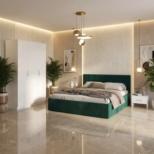 Dormitor Aura Verde cu Pat Tapitat  Materiale de calitate