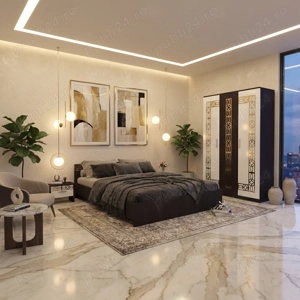 Dormitor Zoe Gold Wenge Dulap si Pat cu 2 Noptiere Transport oriunde în România