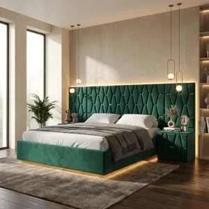 Pat Tapitat Iris Verde Cu Extensii Si Noptiere Tapitate Trimite mesaj Dormitor modern preț avantajos