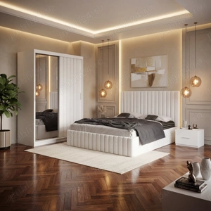 Dormitor Adela Alb cu Dressing Tapitat Stoc limitat Dormitor nou super ofertă