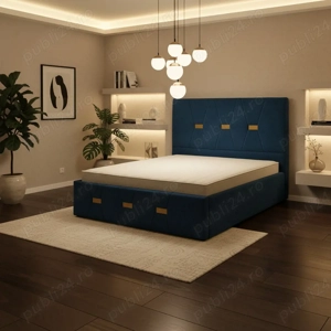 Pat Tapitat Rhea Albastru Catifea Premium Livrare rapidă