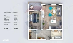 Comision 0% | Apartament cu 2 camere – 59 mp utili | Sânpetru