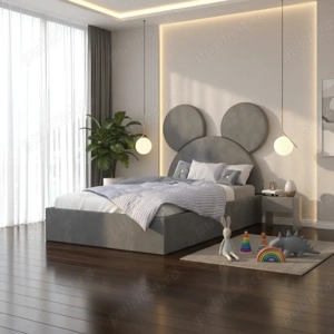 Pat Tapitat Serena cu Catifea Premium Gri  Model elegant Vezi acum mobilă pentru dormitor