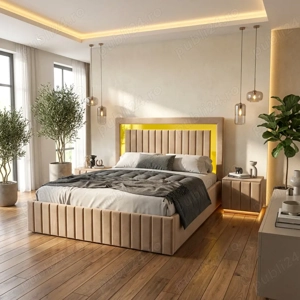 Pat Tapitat Loris Crem Catifea Premium cu Noptiere Tapitate Expediere rapidă