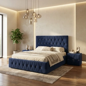 Pat Tapitat Iris Albastru Catifea Premium cu Noptiere Tapitate Transport rapid