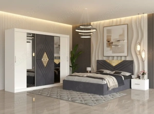 Dormitor Alessa Gri Dressing 250 Si Pat cu 2 Noptiere Transport oriunde în România