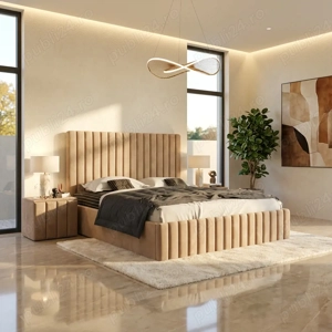 Pat Adela Crem Catifea Premium cu Noptiere Tapitate Livrare în toată țara