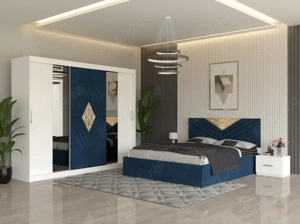 Dormitor Alessa Albastru Dressing 250 Si Pat cu 2 Noptiere  Materiale de calitate Reduceri dormitoar
